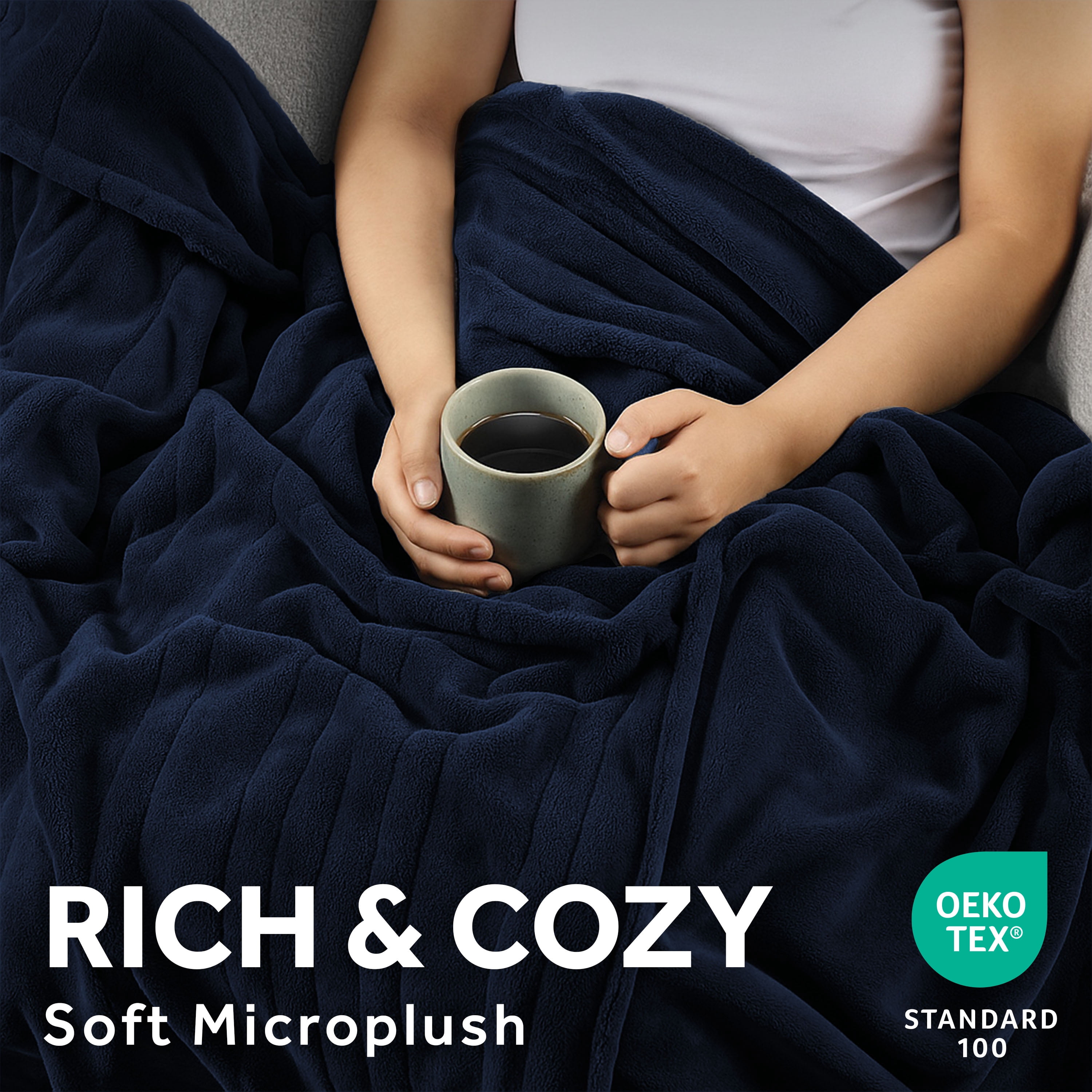 Sunbeam Heated Electric Microplush Bed Blanket, Poseidon Navy, King Size, 12 Heat Settings, 90 x 100 in