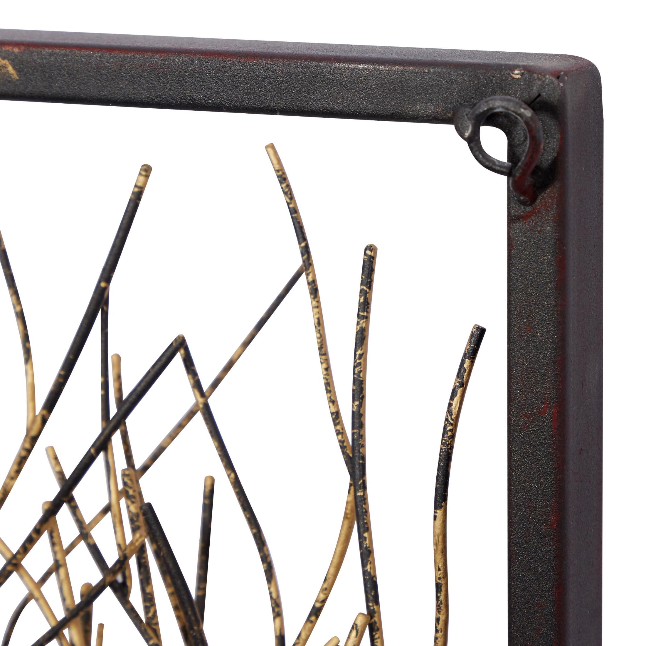 DecMode Black Metal Branch Tree Wall Decor with Metallic Copper, Silver, and Gold (3 Count)