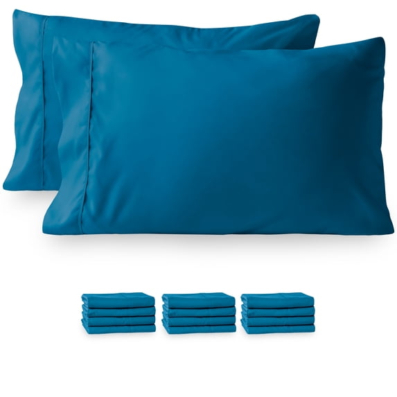 Bare Home Premium 1800 Ultra-Soft Double Brushed Microfiber Bulk Pack, Standard, 12 Pack, Medium Blue