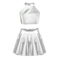 thumbnail image 2 of Haitryli Kids Girls 2 Piece Dance Outfit Sparkly Sequin Crop Top with Metallic Skirt Jazz Latin Ballroom Dancewear Silver 12, 2 of 3