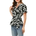 thumbnail image 5 of INSPIRE CHIC Women's Tops Floral V Neck Short Sleeves Round Hem Ruffle Peplum Blouse XL Black-White, 5 of 7