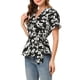 thumbnail image 4 of INSPIRAR CHIC Blusas de Mujer con Estampado Floral, Cuello en V, Mangas Cortas, Dobladillo Redondo, Blusa con Volantes Peplum XS Negro-Blanco, 4 of 7