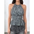 thumbnail image 5 of Open Back Halter Tops for Women Backless Ruched Ruffle Crop Tops Smocked Y2K Going Out Camisoles Gray Leopard Print L, 5 of 9