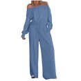 thumbnail image 4 of Oplxuo Women's Oversized Long Sleeve Jumpsuit Chic Off The Shoulder Drawstring Waist Casual One Piece Romper with Pockets, 4 of 7