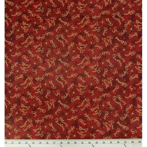Cotton A King is Born Christmas Words Script Text Holiday Faith Quilting Treasures Red Cotton Fabric Print by the Yard (3584-30413-R)
