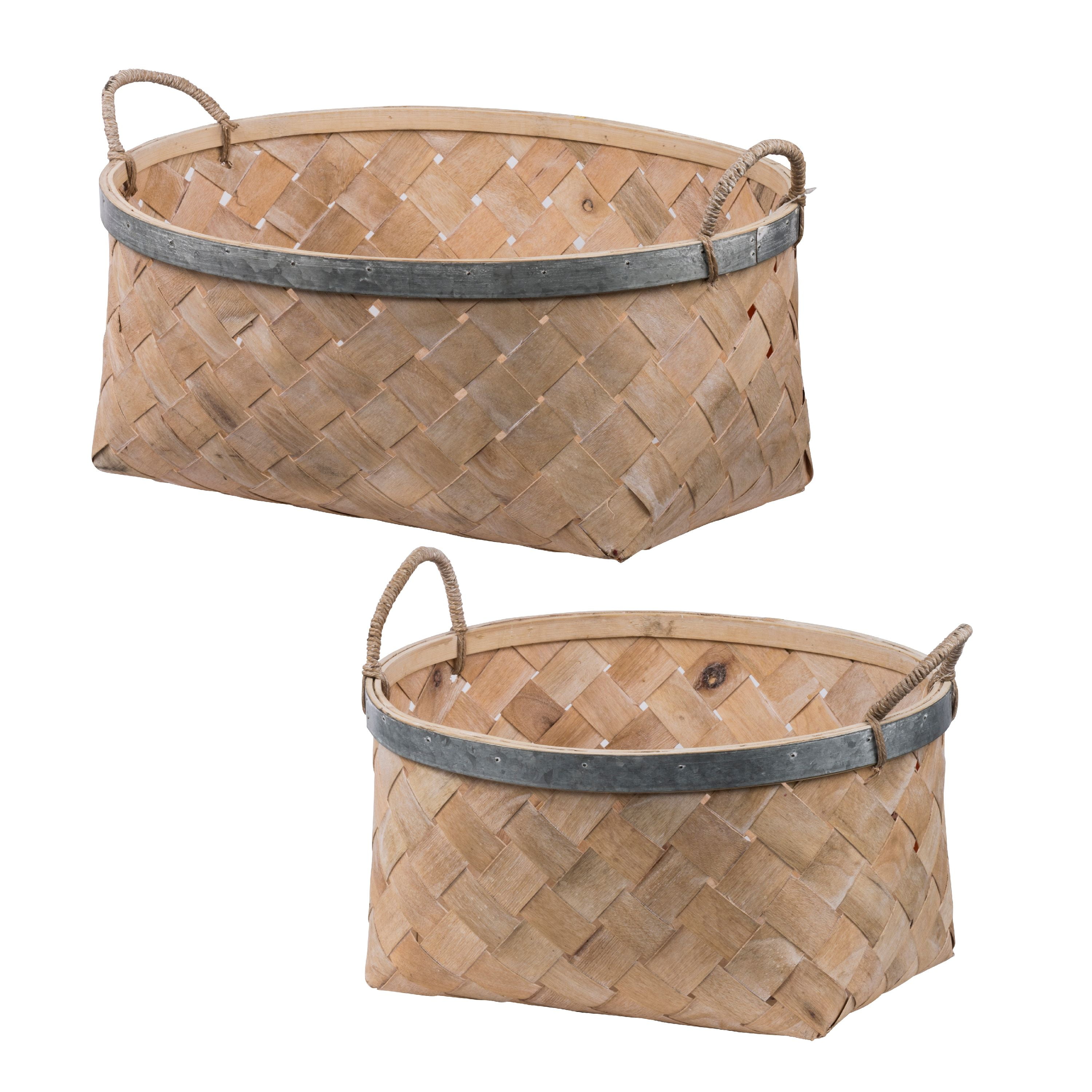 A&B Home Set of 2 Woven Bamboo Baskets, L18.5x15.5x10 S14.20x12