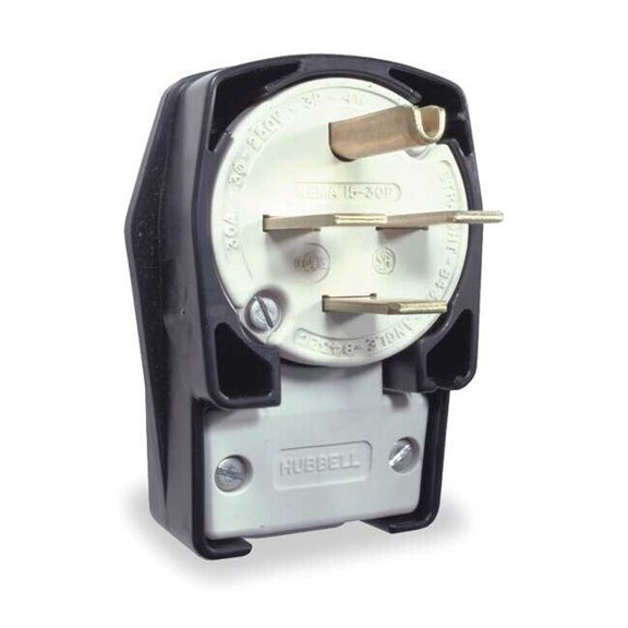 Hubbell Wiring Device-Kellems Agl Strt Plug,Blk; Wht,30 A,Stnd,15-30P HBL8432C