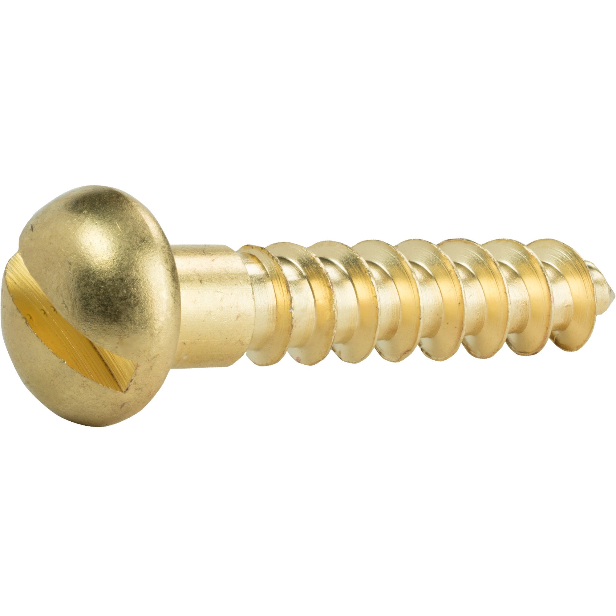 #14 x 1-1/4" Round Head Wood Screws, Solid Brass, Slotted Drive, Partially Threaded, Quantity 25