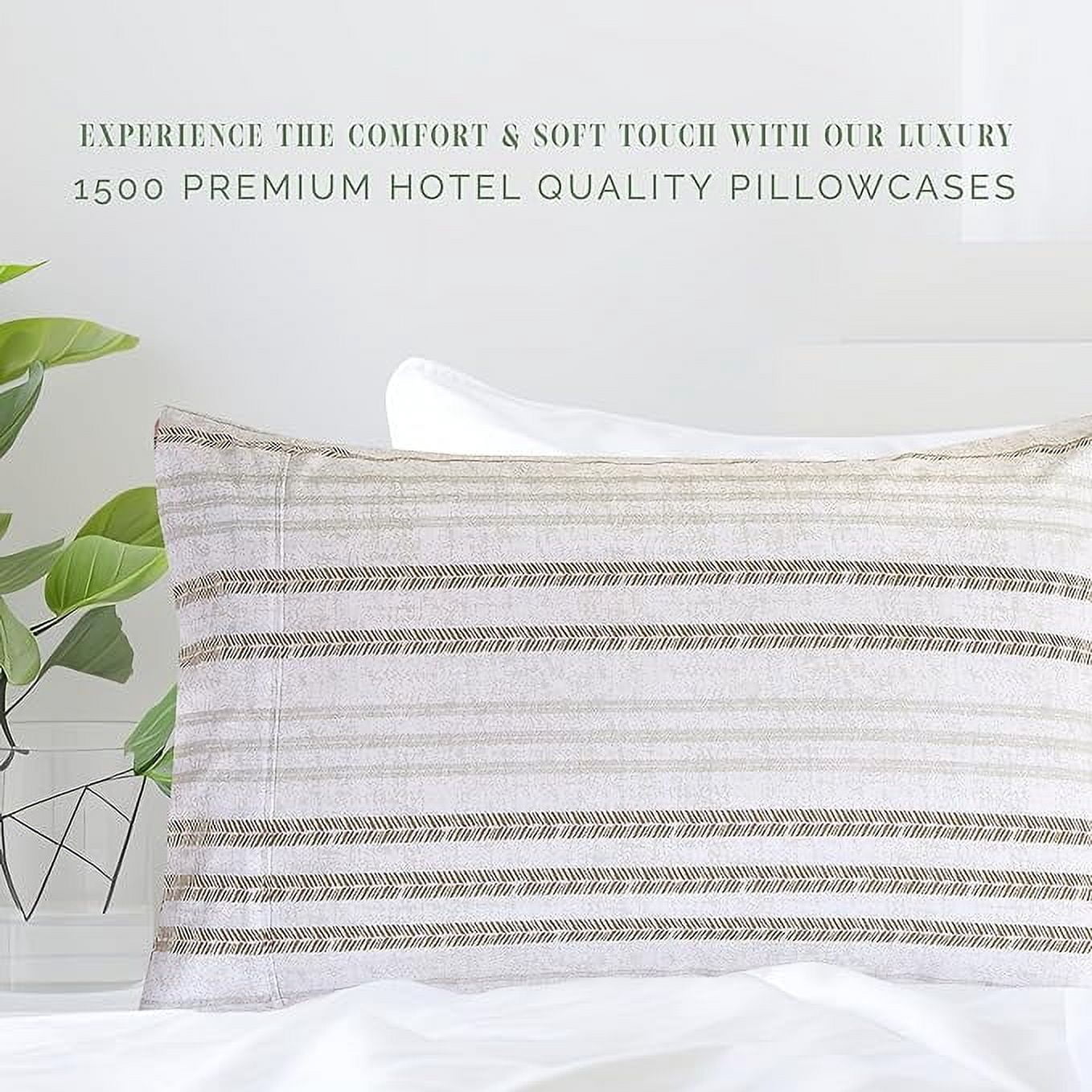 Elegant Comfort Set of 2 Striped Pint Pillowcases - 1500 Series Hotel Quality Microfiber, Soft and Smooth Envelope Closure- King, Traci Linen