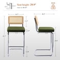 thumbnail image 3 of Zesthouse 30″ Rattan Bar Stools Set of 2, Velvet Bar Height Island Chairs with Cane Back & Chrome Legs, Mid Century Cantilevered Design Barstools for Kitchen Island, Green, 3 of 10