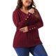 thumbnail image 4 of Blusas de suéter de punto de talla grande para mujeres, de manga larga, cuello en V, con botones, suéter casual de pulóver 3X Burdeos, 4 of 5