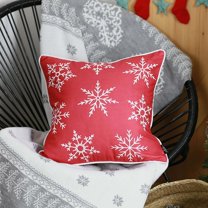 Christmas Snowflakes Decorative Single Throw Pillow 18" x 18" Red & White Square for Couch, Bedding