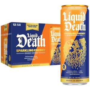 Liquid Death Orange Horror Sparkling Energy, 12 fl oz, 12 Pack