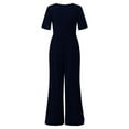 thumbnail image 6 of Riforla Womens Summer Short Sleeve Jumpsuits High Waist Low Cut Casual Scoop Neck Fit and Flare Long Pants Rompers Jumpsuits for Women Navy S, 6 of 7
