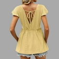 thumbnail image 4 of Women's Summer Ruffle Short Sleeve Shirts Babydoll V Neck Tops Eyelet Loose Swing Blouses Casual Flare Tunic Tops, 4 of 6