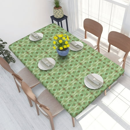 

Home Deluxe Tablecloth Green Vintage Floral Wallpaper Waterproof Elastic Rim Edged Table Cover- For Christmas Parties And Picnics 4ft