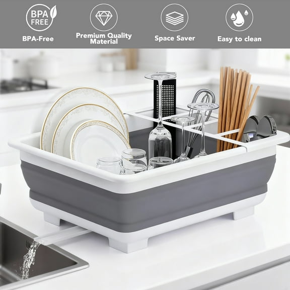 Collapsible Dish Drying Rack Portable Dinnerware Drainer Organizer for Kitchen RV Campers Travel Trailer Space Saving Kitchen Storage Tray