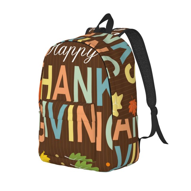 Disketp Happy Thanksgiving With Gnome print Canvas Backpack Lightweight Travel Daypack Student Rucksack Laptop Backpack-Small