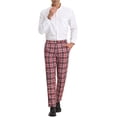 thumbnail image 2 of INSPIRE CHIC Men's Pants Plaid Flat Front Elastic Waist Button Pants 30 Burgundy, 2 of 7