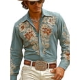 thumbnail image 4 of Mens Western Shirt Floral Long Sleeve Button Down Shirt Fall Spring Classic Casual Top Blue B L, 4 of 4
