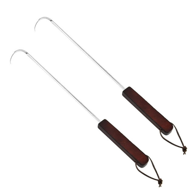 EeaseCA 2 Pcs Bâtons de Rôtissage en Acier Inoxydable Style Long Crochets à Viande Antidérapants Brochettes de Viande Rôtie Fourchettes Pliantes Pratiques Ustensiles de Cuisine de Plage pour Usage Extérieur (Argent)