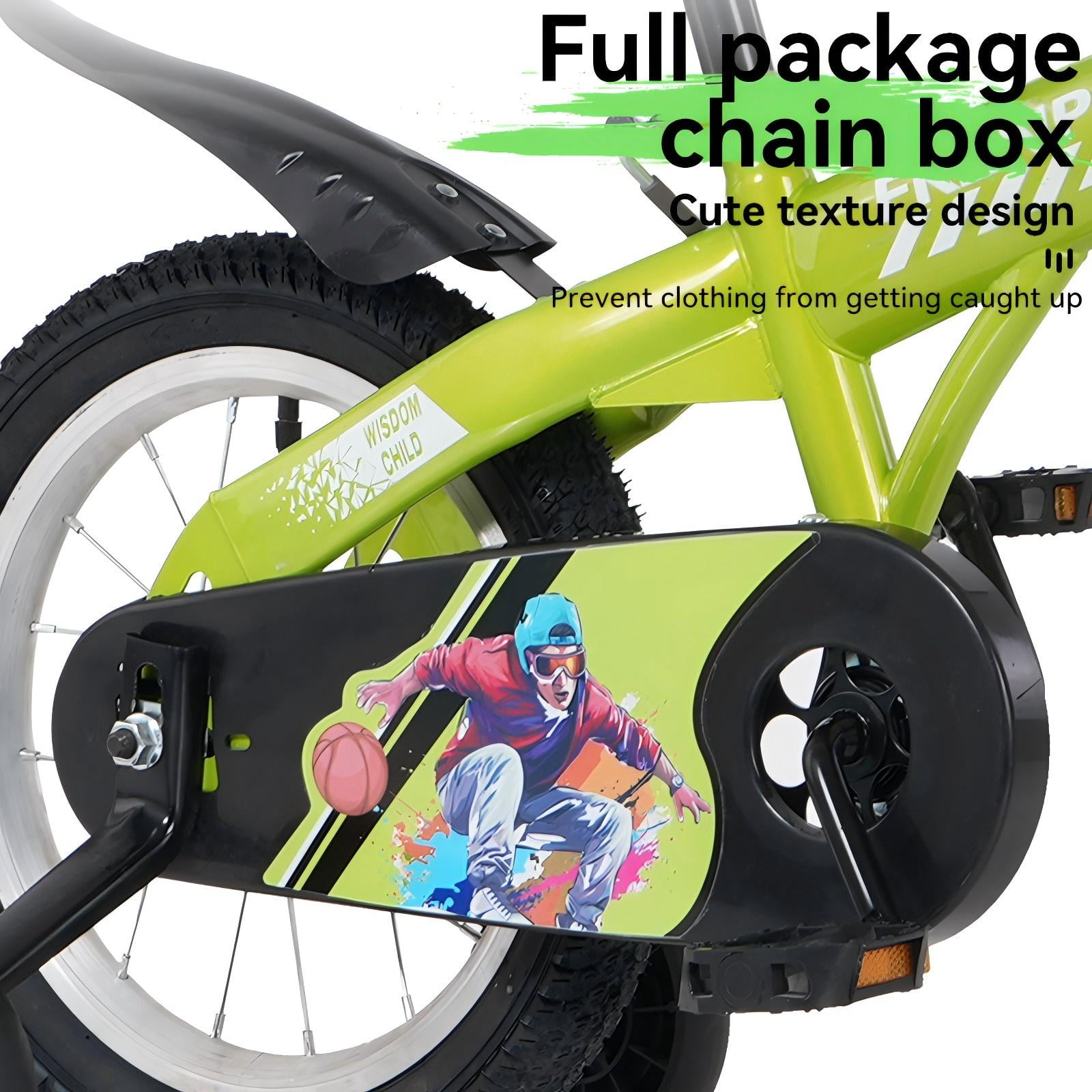 Aukfa 18-Inch Kids Bike for Boys & Girls Ages 5-10,Balance Bikewith Training Wheels, Coaster Brake & Front V-Brake,Green