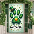 thumbnail image 3 of Green Theme St. Patrick's Day Banner Clover Pattern Welcome Display Paw Print Design Yellow Heart Backdrop for St. Patrick's Day Party Celebration Welcome Event, 3 of 9