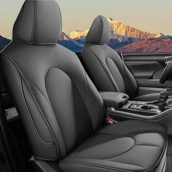 IKABEVEM Custom Fit Seat Covers for Toyota Highlander: 2020 - 2024 8 Passenger 3 Row (Second Row is 40/60 Split)Full Set Faux Leather Car Seat Protector Compatible Airbag Deep Gray