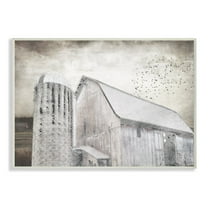 The Stupell Home Decor Collection Farm Grainhouse Black and White Distressed Textures Wall Plaque Art, 10 x 0.5 x 15
