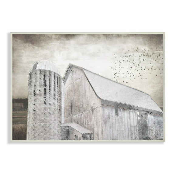 The Stupell Home Decor Collection Farm Grainhouse Black and White Distressed Textures Wall Plaque Art, 10 x 0.5 x 15