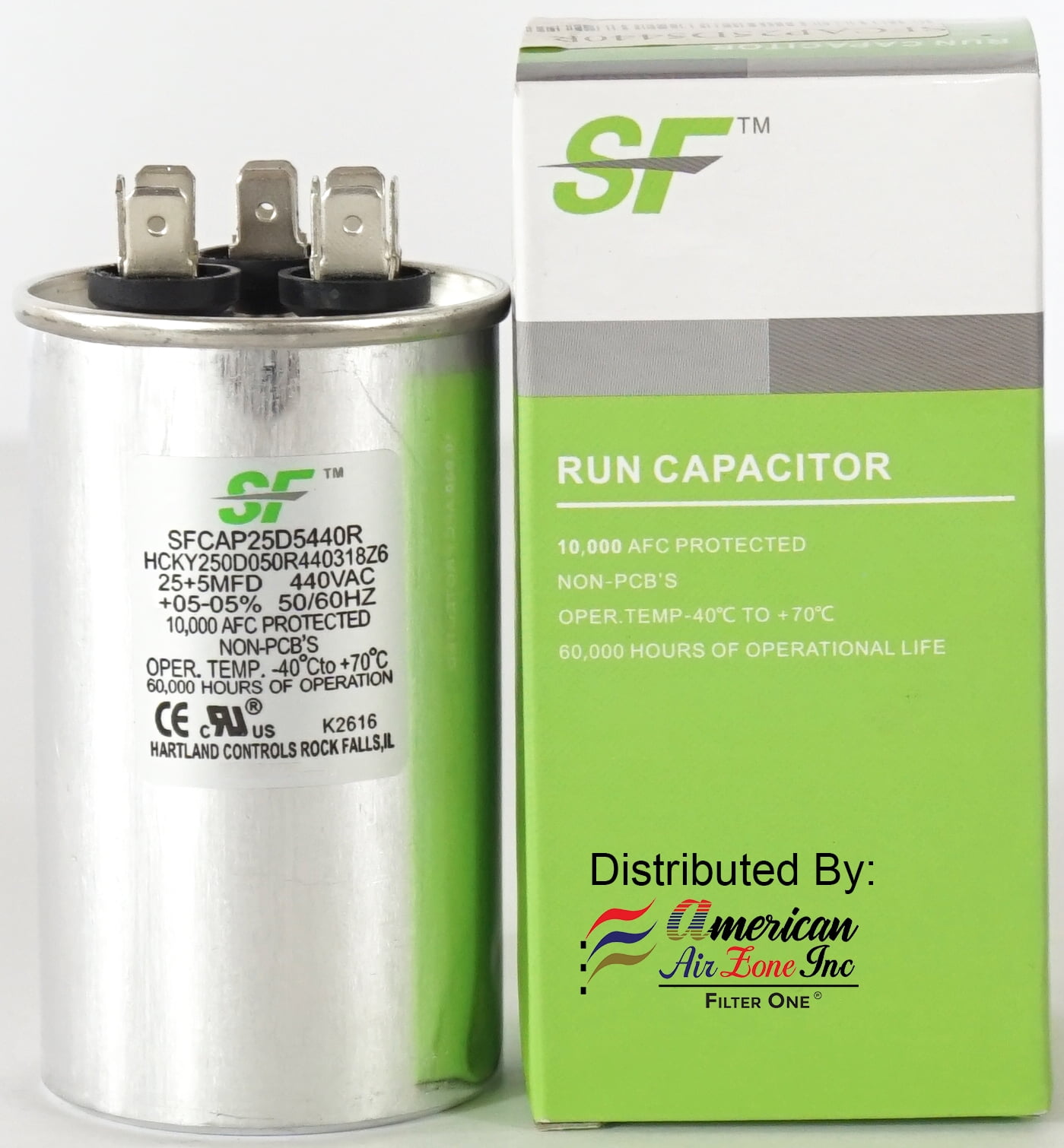 TRANE SF Dual Run Capacitor 25 + 5 MFD µF (MicroFarad) 370/440 Volts