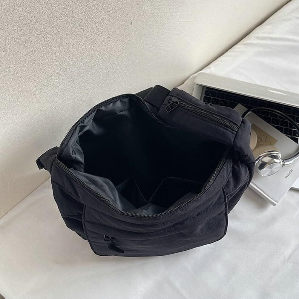 LKJYER Slouchy Nylon Bags for Women 2025 Crescent Crossbody Bag Hobo Shoulder Purse Work Travel Tote Handbag Everyday Purses
