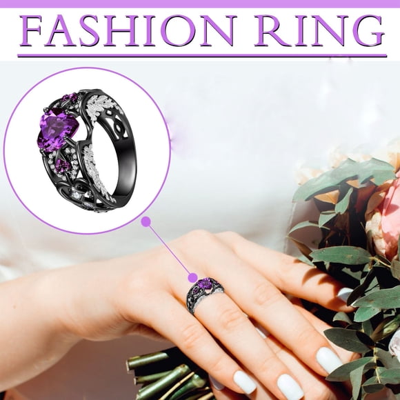 Fiudx Anillo Morado de Cobre para Mujer, Anillo de Moda Ajustable, Ideal para Regalar En Cumpleaños o Aniversario, Ideal para Ella, Diseño Ligero.