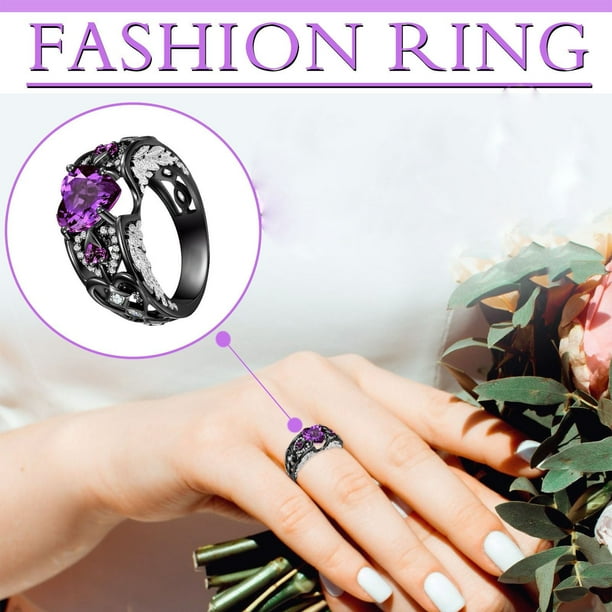 Fiudx Anillo Morado de Cobre para Mujer, Anillo de Moda Ajustable, Ideal para Regalar En Cumpleaños o Aniversario, Ideal para Ella, Diseño Ligero.