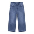 thumbnail image 6 of Capri Jeans for Women Elastic High Waist Relaxed Fit Washed Blue Wide Straight Leg Denim Capris with Pockets Cropped Jeans, 6 of 7