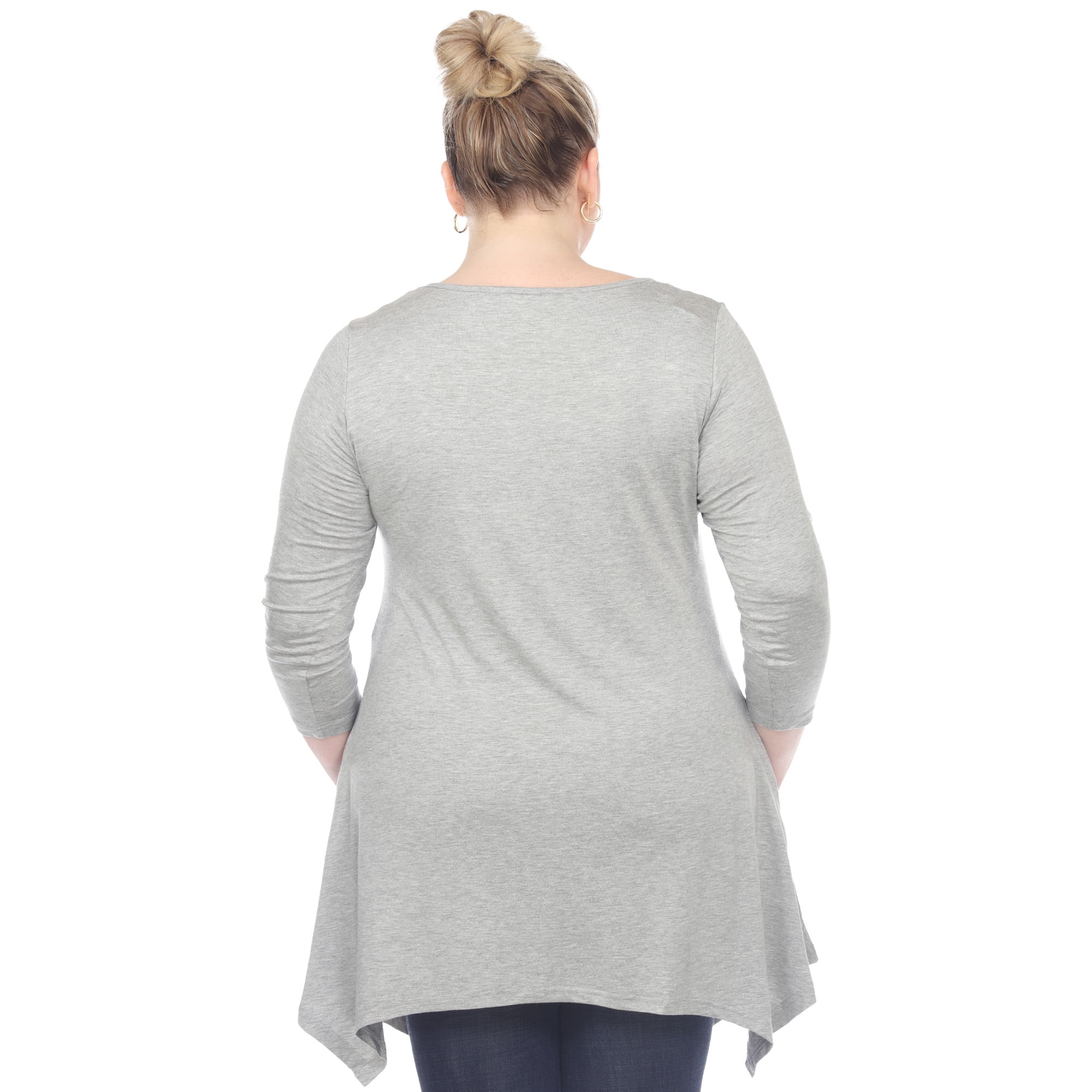White Mark Women's Plus Size Quarter Sleeve Solid Sharkbite Tunic Top