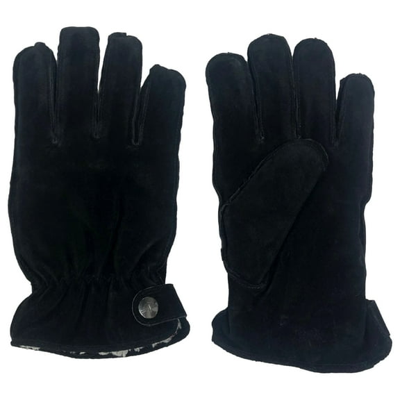 Dockers Mens Black Suede Leather Sherpa Lined Gloves Gathered Wrist Large