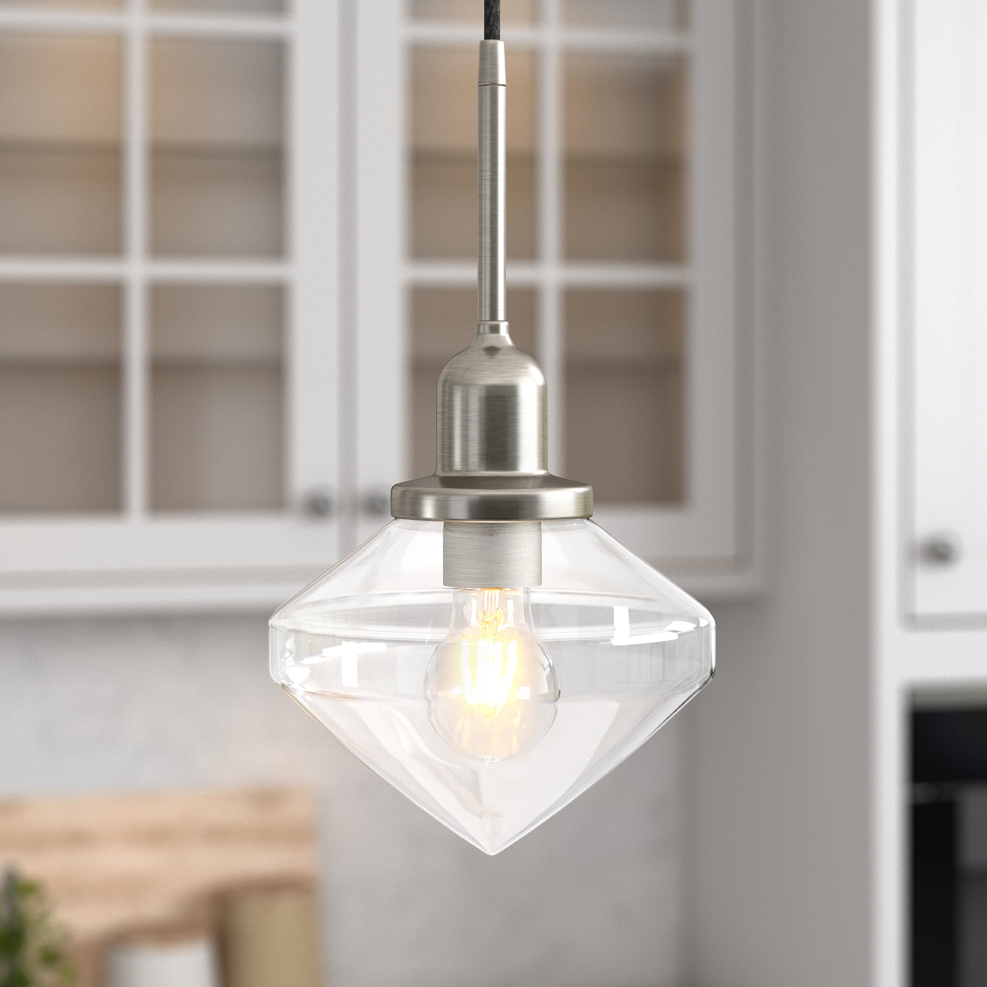 Evelyn&Zoe 8" Brushed Nickel Metal/Glass Pendant