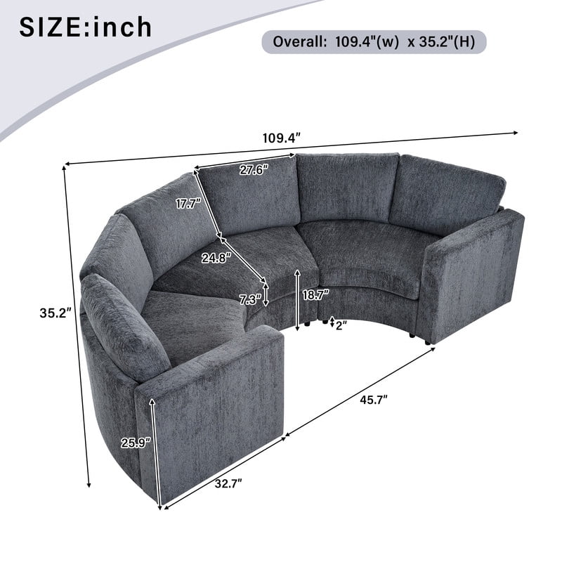 109.4'' Curved Modular Sectional Sofa, 3-4 Seat Half Moon Chenille Couch with Deep Seat, Semi Circular Accent Indoor Sofa Set