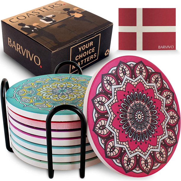 Mandala Ceramic Coasters For Dks Absorbent Set Of 8 With Holder Quickly