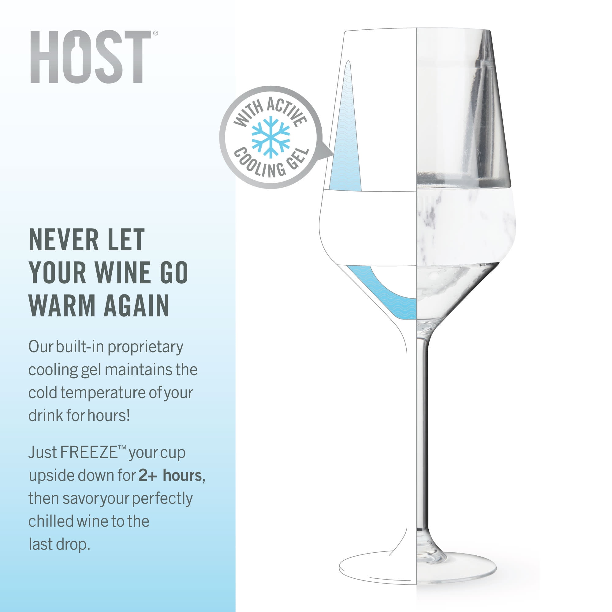 Host Freeze Stemmed Wine Glasses, Cooling Cups, 6.5 oz, Set of 2, Marble