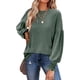 thumbnail image 3 of Top de manga larga para mujer, Color sólido, cuello redondo, informal, suelto, de punto, con volantes, farol, manga larga, camisetas verdes XL, 3 of 6