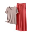 thumbnail image 7 of Zynoxe Pajamas for Women Set Two Piece V-neck Short Sleeve Shirts and Drawstring Wide Leg Pants Matching Outfit Loose Comfy Lounge Sets, 7 of 7