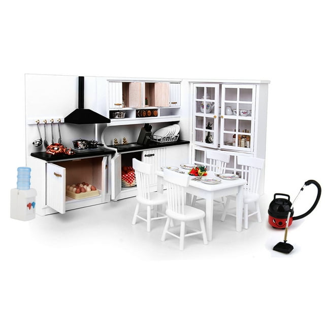 4 Juegos 1/12 Casa de en Miniatura pequeña sala de Cocina Silla Aspiradora