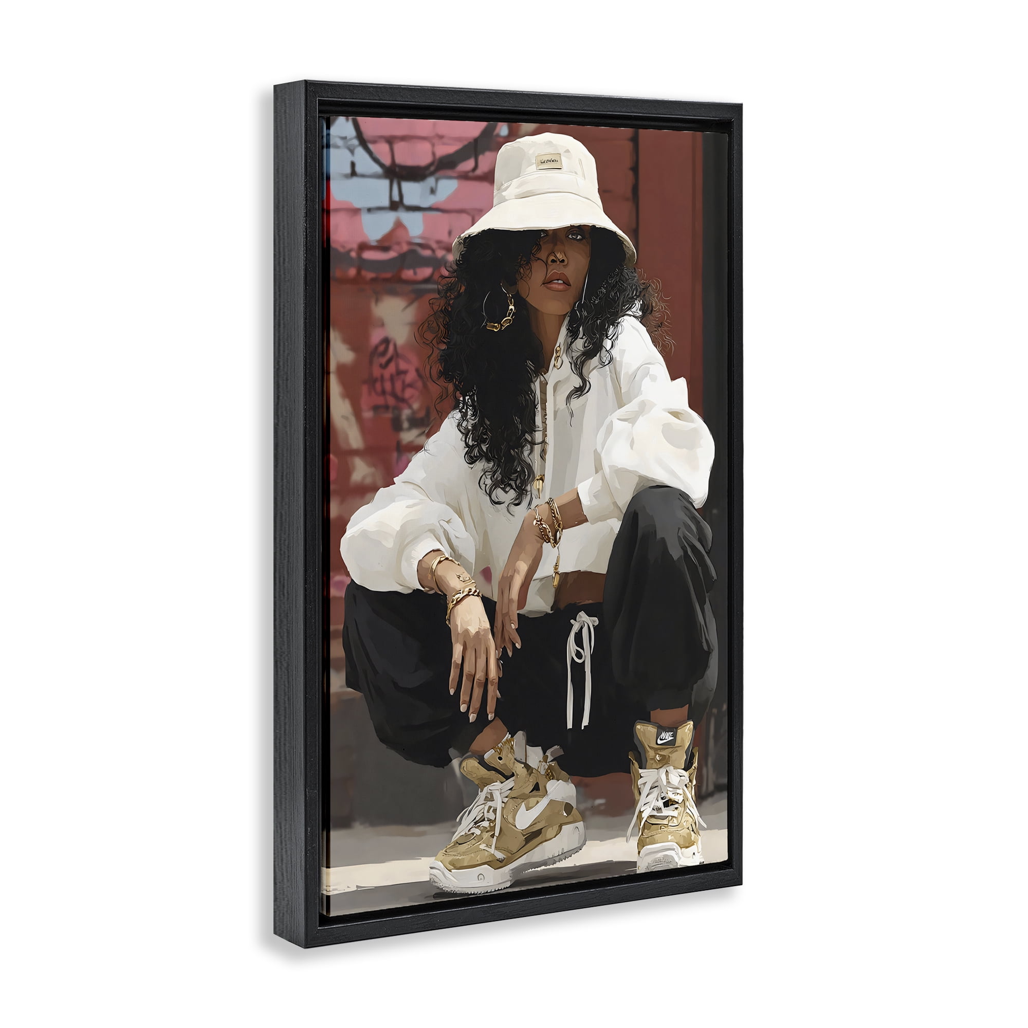 Stupell Industries Urban Streetwear Bucket Hat Black Framed Floater Canvas Wall Art, design by Franklyn Gregory