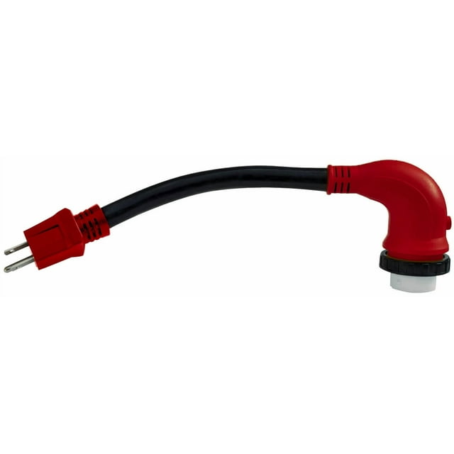 Valterra Power Cord Adapter A10-1550D90 Mighty Cord; For Connecting RV Power Inlet To Standard Power Source; 15 Amp Male To 50 Amp Female; 15 Amp; Detachable; 90 Degree Female Locking Connectors