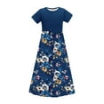 thumbnail image 4 of GERsome Girl's Short Sleeve Dress Patchwork Floral Print Loose Casual Long Maxi Dress with Pockets for 4-14 Years Kids, 4 of 8