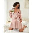 thumbnail image 4 of Ekouaer Womens Silk Robe Set 2-Piece Satin Bathrobe V-neck Bridal Party Robe, 4 of 6