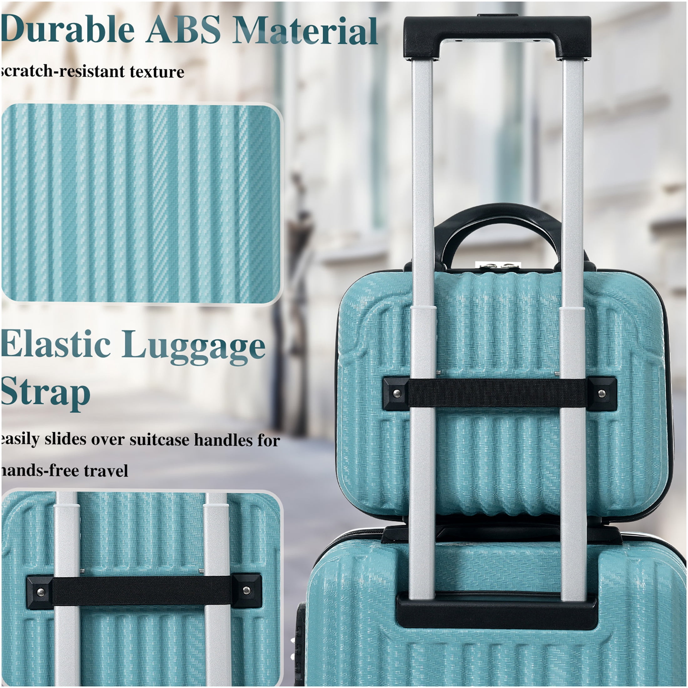 JERFIT 3-Piece Hardshell Luggage Set with TSA Lock, Spinner Wheels, Ice Blue ABS Suitcase for Carry On and Checked Bags