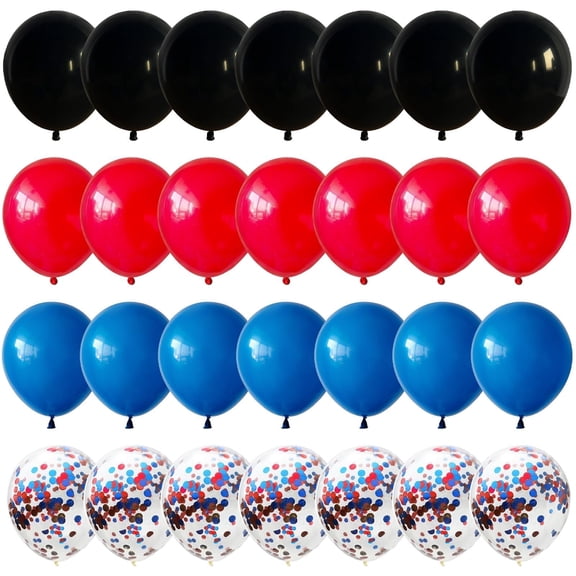 35pcs 12 Inch Royal Blue Red Confetti Latex Balloon with Black Balloon Kit for Boys Man Theme Birthday Decor Graduation Party Decorations
